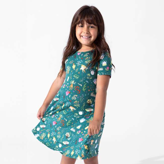 Mandrakes Potions & Herbs Bamboo Girls' Short Sleeve Dress, Green - Dresses - 7