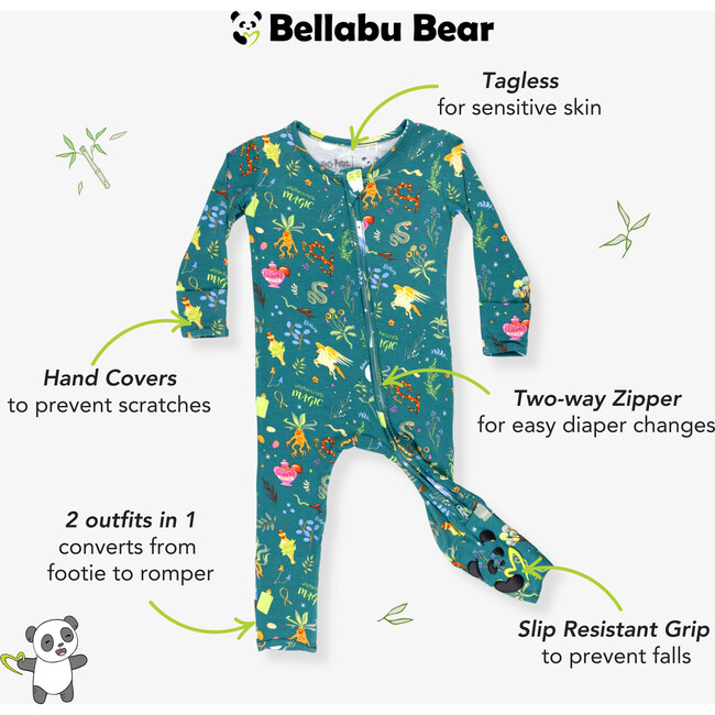 Mandrakes Potions & Herbs Bamboo Convertible Footie, Green - Onesies - 2