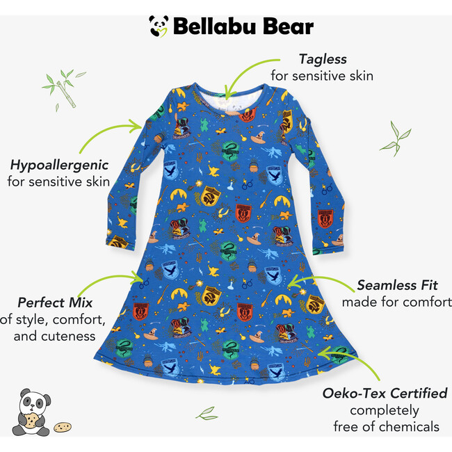 House Pride Bamboo Girls' Long Sleeve Dress, Blue - Dresses - 2