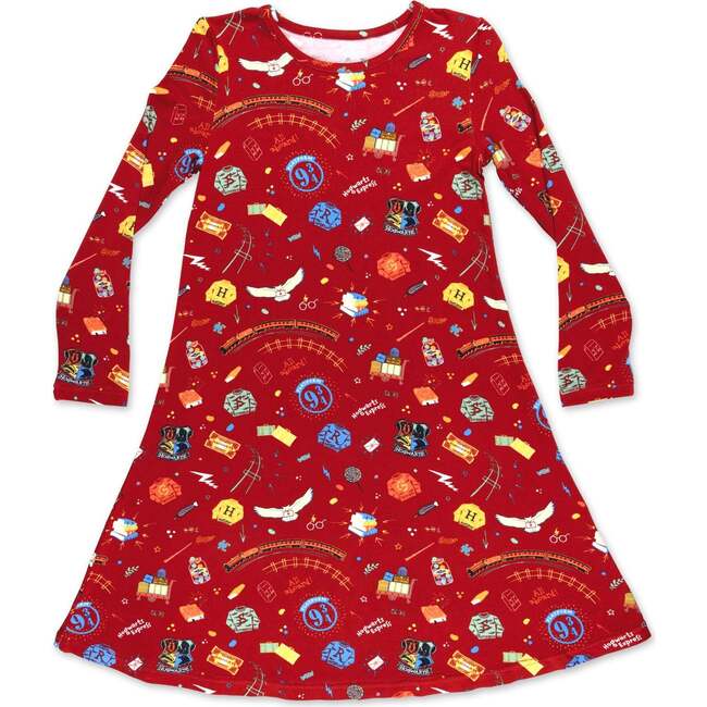 Hogwarts Express Bamboo Girls' Long Sleeve Dress, Red