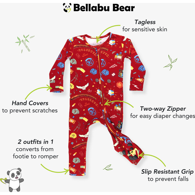 Hogwarts Express Bamboo Convertible Footie, Red - Onesies - 2