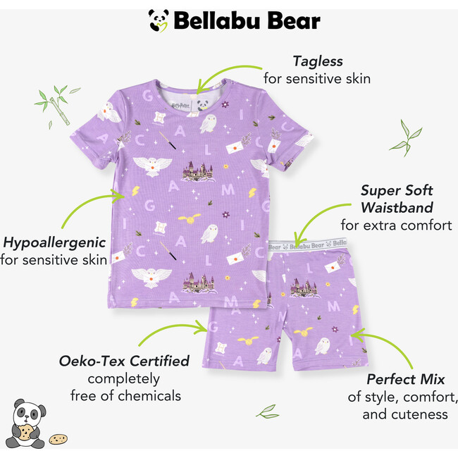 Hedwig's Magical Mail Bamboo Kids Pajama Short Set, Purple - Pajamas - 2