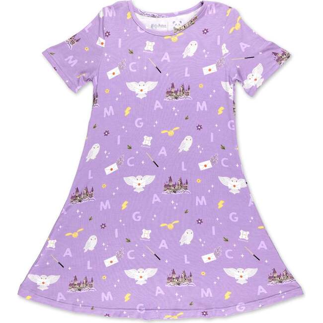 Hedwig's Magical Mail Bamboo Girls' Short Sleeve Dress, Purple