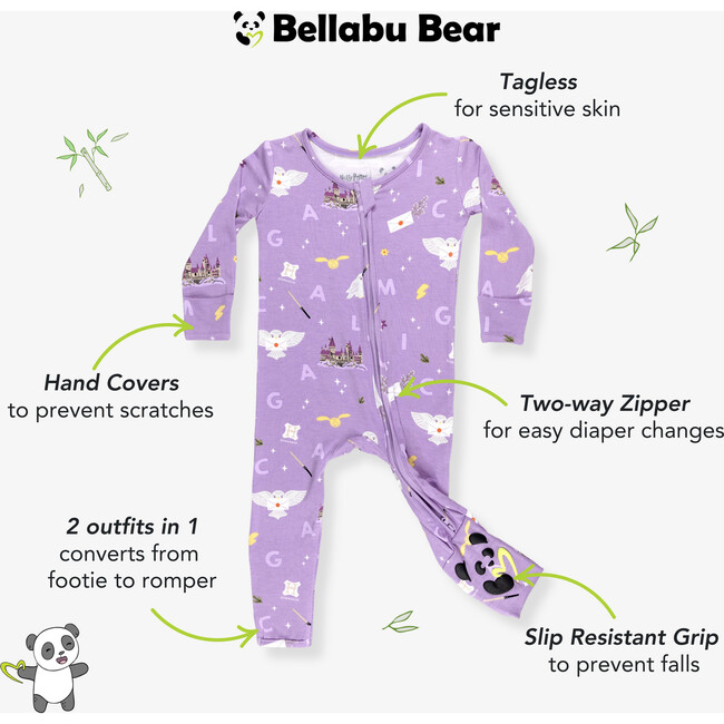 Hedwig's Magical Mail Bamboo Convertible Footie, Purple - Onesies - 2