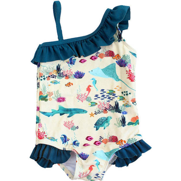 Coral Reef Ruffle Leg One Piece Girls Swimsuit