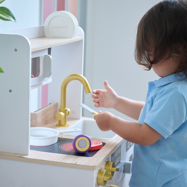 Teamson Kids Little Chef Lake Tahoe Wooden Play Kitchen - Washer & Mini Garden, White - Play Kitchens - 3