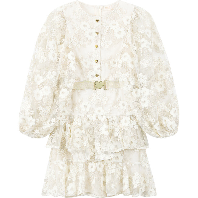 Dorothy Embroidered Mini Dress, Crème/Gold