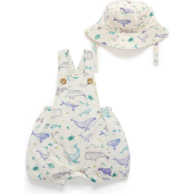 Short Leg Overall & Hat Set, Whale