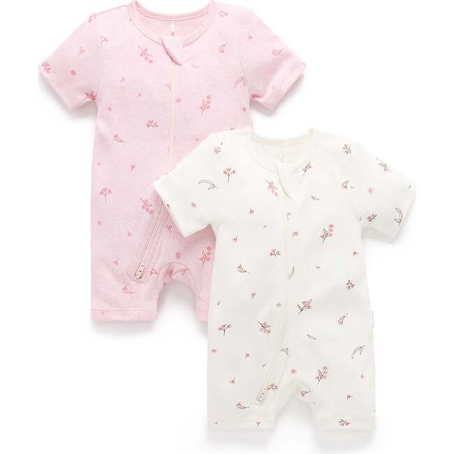 2 Pack Short Zip Growsuit Pale Pink Blossom Pack