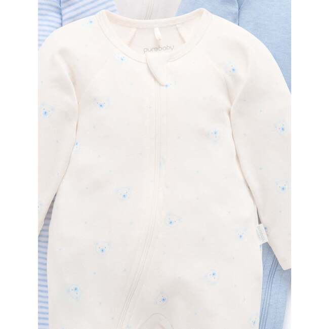 4 Pack Zip Growsuit Pale Blue Bear Pack - Footie Pajamas - 2