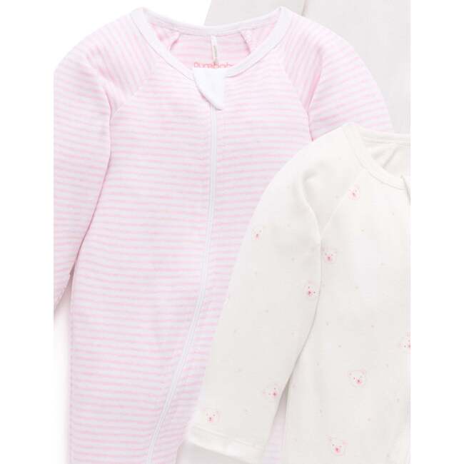 4 Pack Zip Growsuit Pale Pink Bear Pack - Footie Pajamas - 3