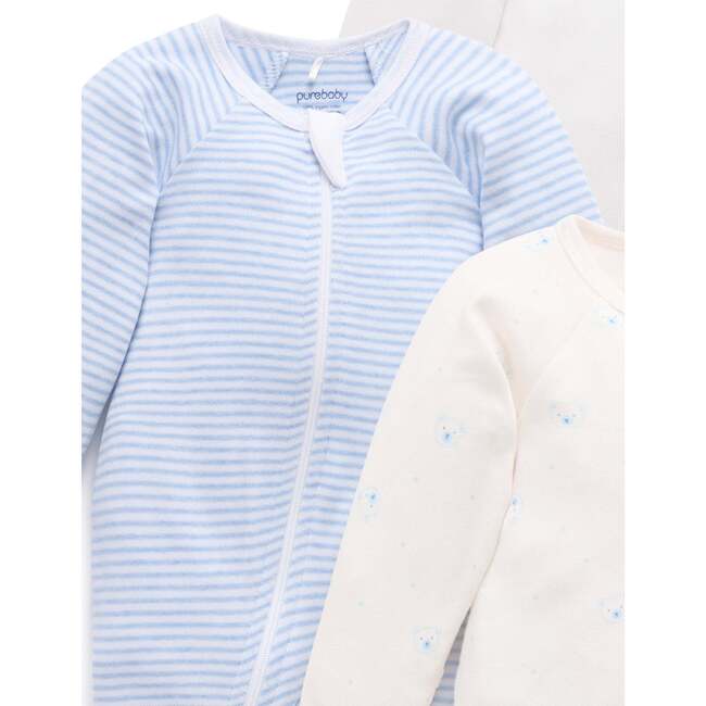 4 Pack Zip Growsuit Pale Blue Bear Pack - Footie Pajamas - 3