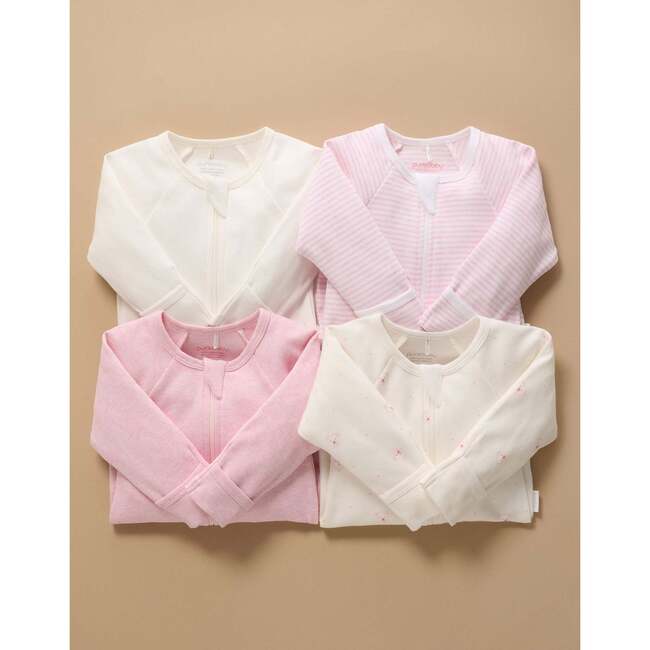 4 Pack Zip Growsuit Pale Pink Bear Pack - Footie Pajamas - 5