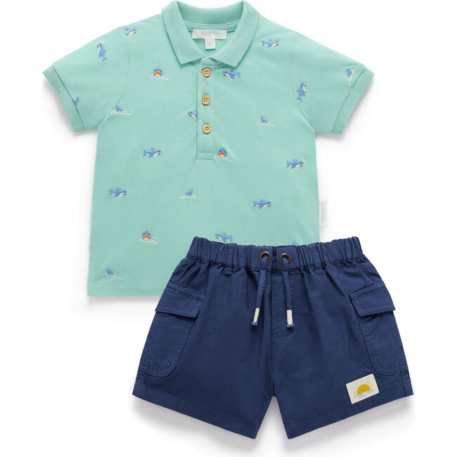 Shark Polo Shirt & Short Set, Shark Broderie