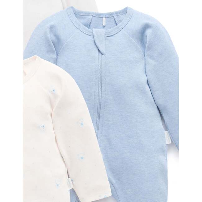 4 Pack Zip Growsuit Pale Blue Bear Pack - Footie Pajamas - 4