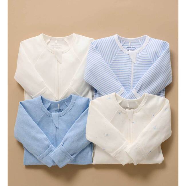 4 Pack Zip Growsuit Pale Blue Bear Pack - Footie Pajamas - 5