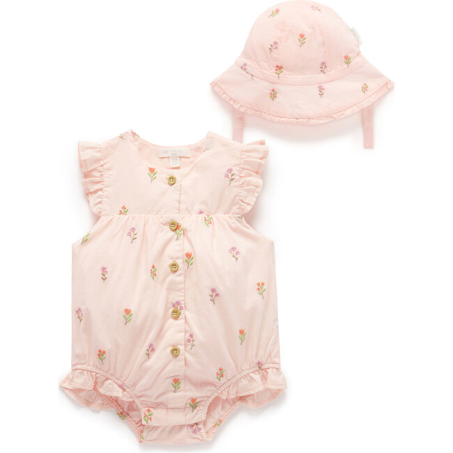 Embroidered Bodysuit & Sunhat Sprig Broderie