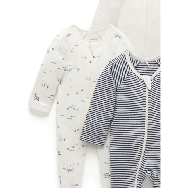 4 Pack Zip Growsuit Vanilla Nautical Pack - Footie Pajamas - 2