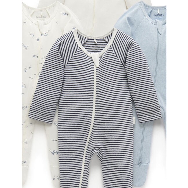 4 Pack Zip Growsuit Vanilla Nautical Pack - Footie Pajamas - 3