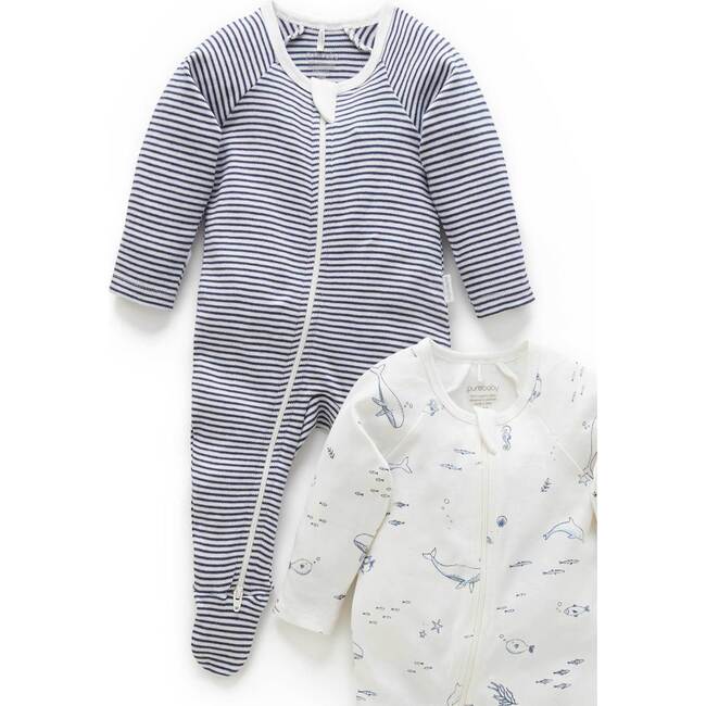 2 Pack Zip Growsuit Vanilla Nautical Pack - Footie Pajamas - 3