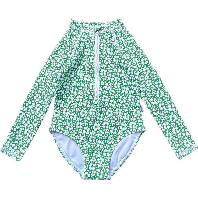 Nola Rashguard One Piece, Green Hibiscus