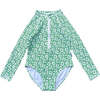 Nola Rashguard One Piece, Green Hibiscus - One Pieces - 1 - thumbnail