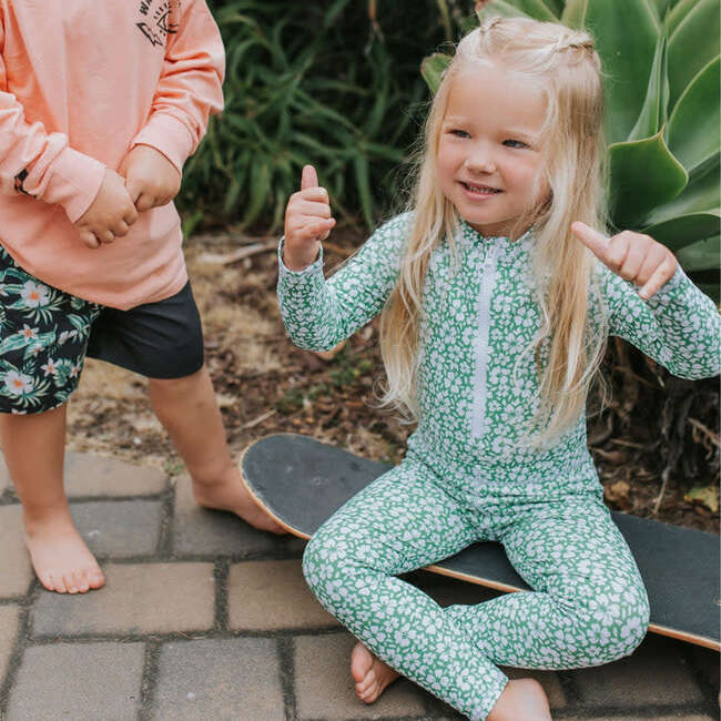 Logan Girls Swim Pant, Green Hibiscus - Swim Trunks - 2