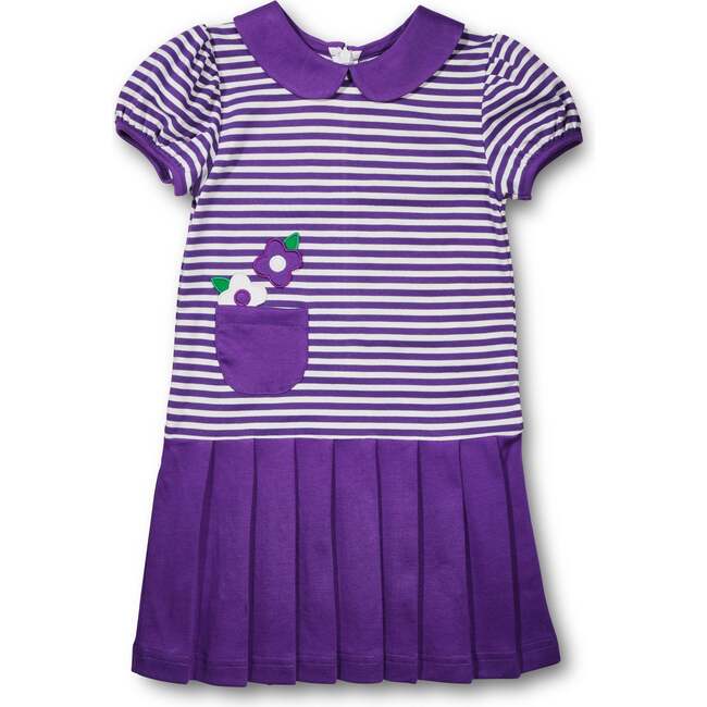 Stripe Knit Pleated Dress With Flowers