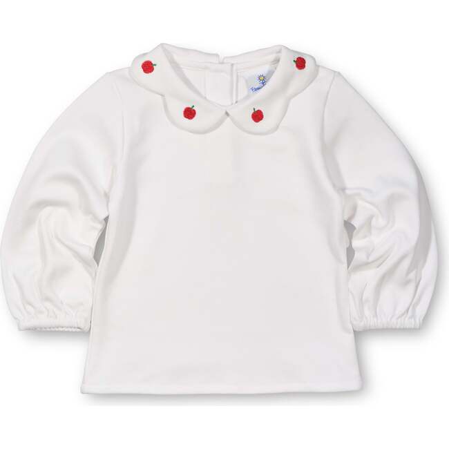 White Knit Blouse With Embroidered Apples