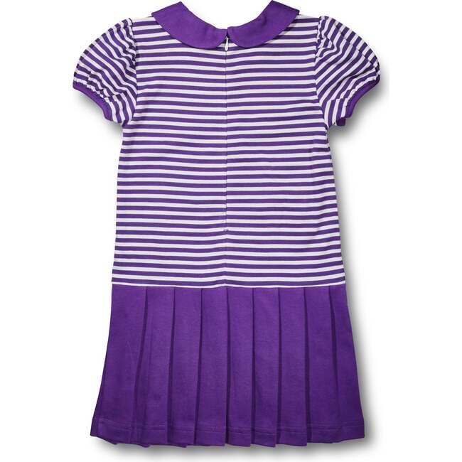 Stripe Knit Pleated Dress With Flowers - Dresses - 3