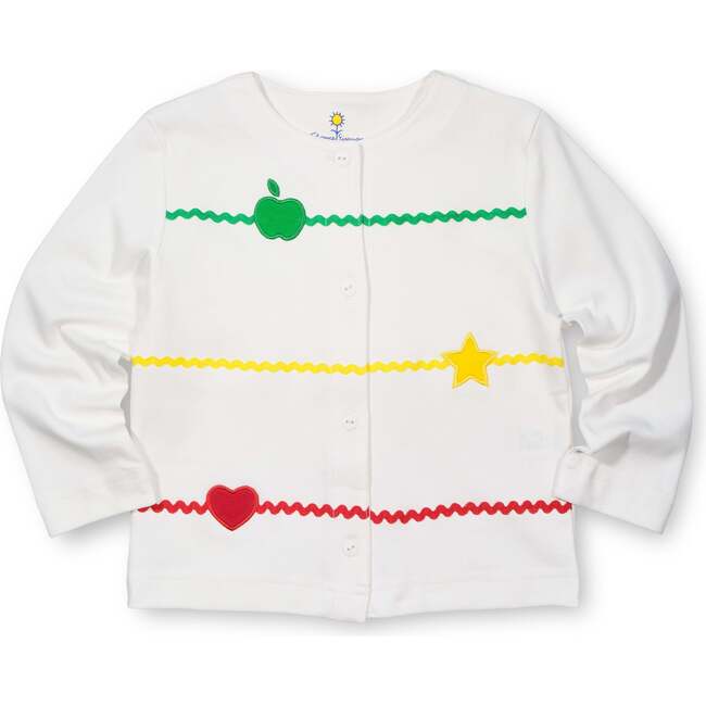 Knit Cardigan With Apple, Star, & Heart
