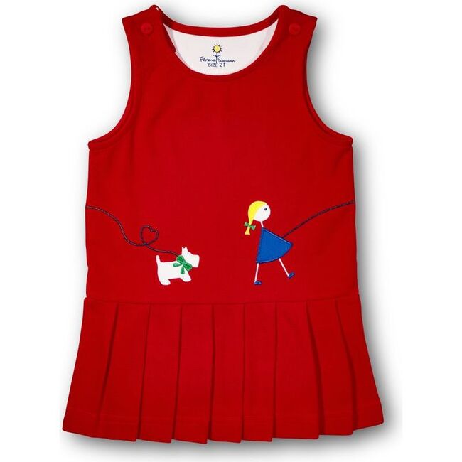 Pique Knit Jumper With Girl Walking Dog