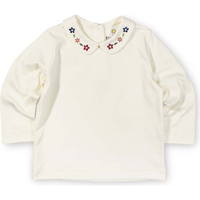 Knit Long Sleeve Blouse With Embroidered Flowers