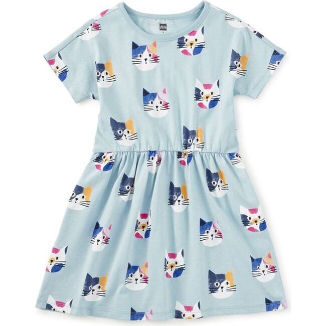 Short Sleeve Twirl Dress, Colorblock Cats