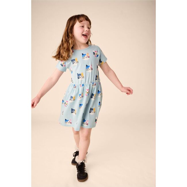 Short Sleeve Twirl Dress, Colorblock Cats - Dresses - 2