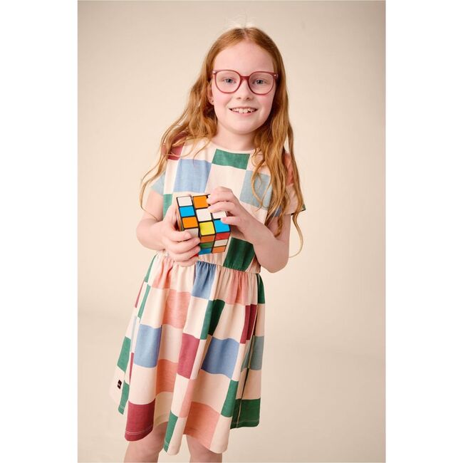Short Sleeve Twirl Dress, Oversized Checkerboard - Dresses - 2