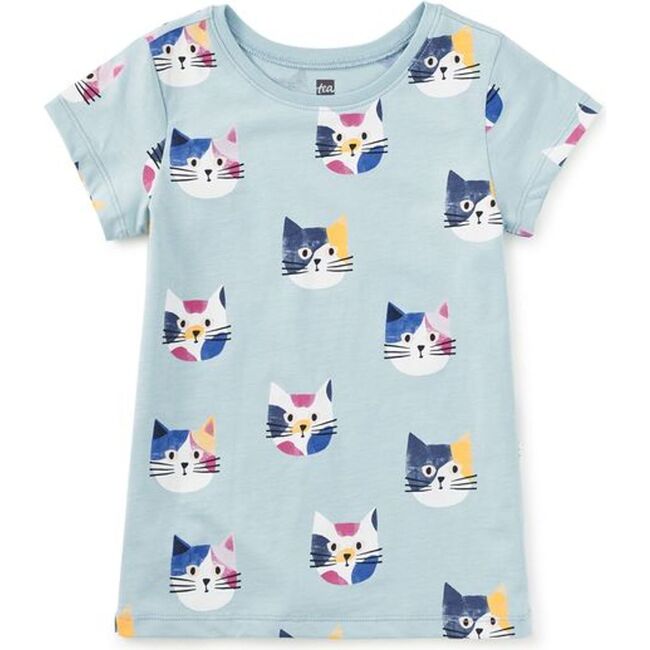 Printed Short Sleeve Top, Colorblock Cats