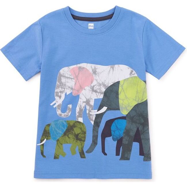 Elephants Graphic Tee, Blue Yarrow