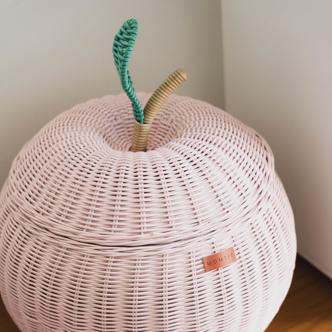 Apple Handcrafted Rattan Storage Basket With Removable Lining, Soft Pink - Storage Baskets - 3