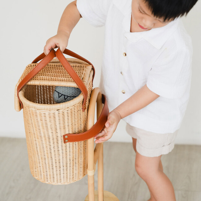 Eric Handcrafted Rattan Shopping Trolley With Detachable Tote Bag & Wooden Wheels, Natural - Push & Pull - 10