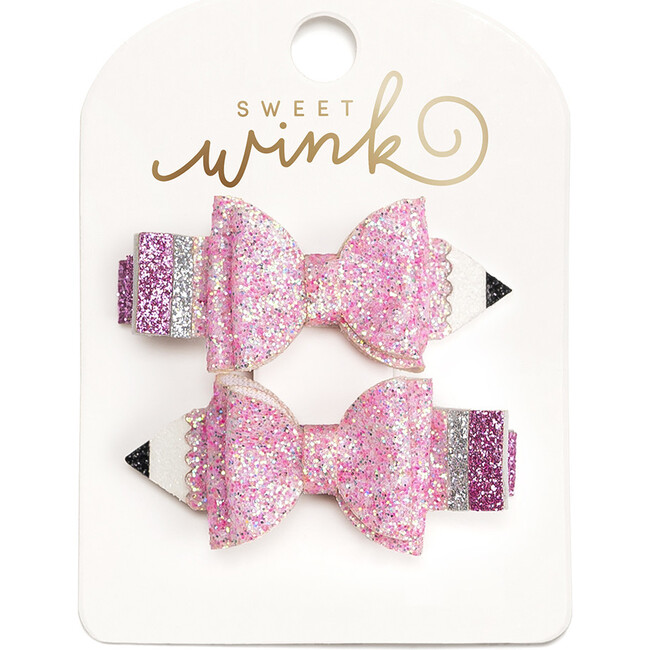 Pink Pencil Bow Clip Set, Pink
