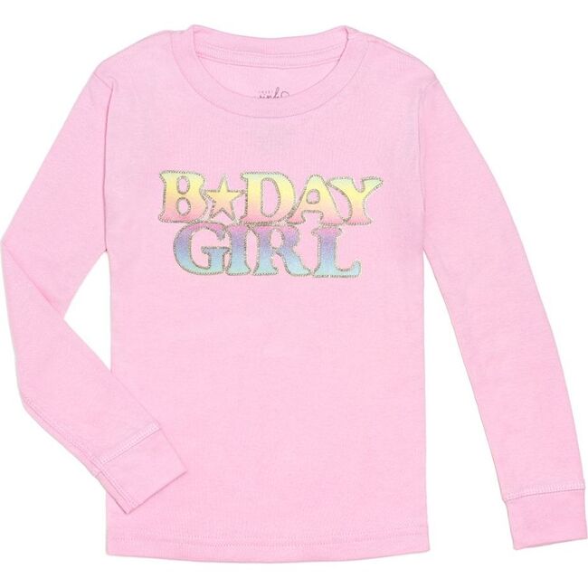 Pastel Rainbow BDay Girl Patch Long Sleeve Shirt, Pink