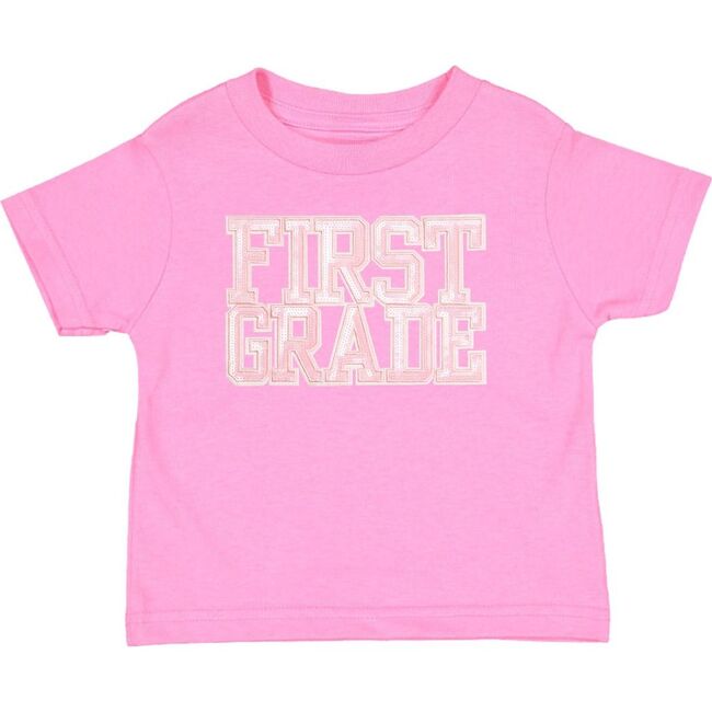 First Grade Sequin Patch Short Sleeve T-Shirt, Raspberry