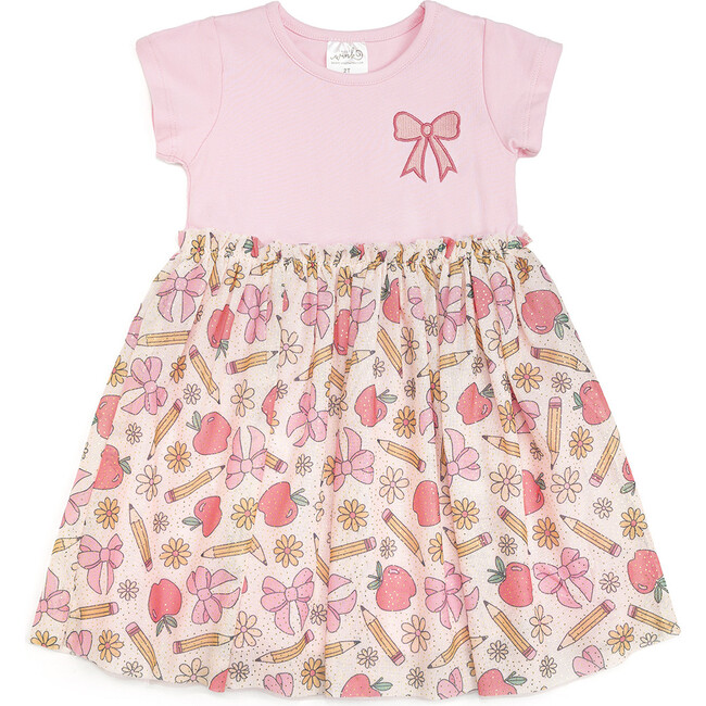 Back To School Cutie Patch Short Sleeve Tutu Dress, Multi