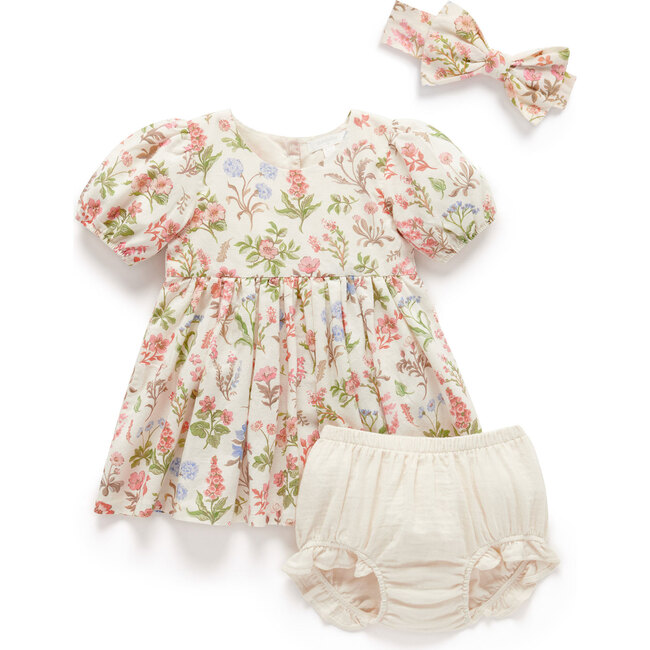 Linen Blend Dress & Headband Set Dune Flowers Print