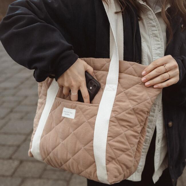 Quilted Tote Bag, Tan - Bags - 2