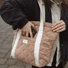 Quilted Tote Bag, Tan - Bags - 2
