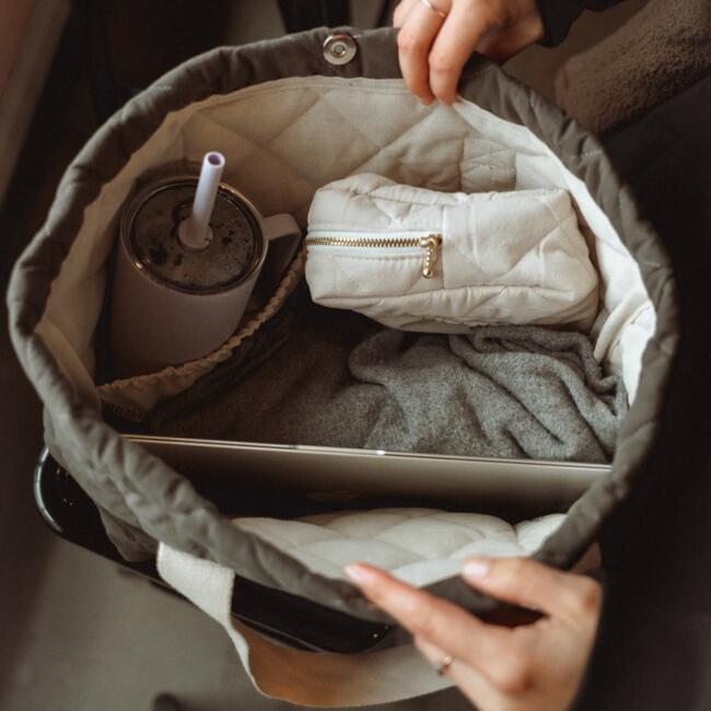 Quilted Tote Bag, Kaki - Bags - 2