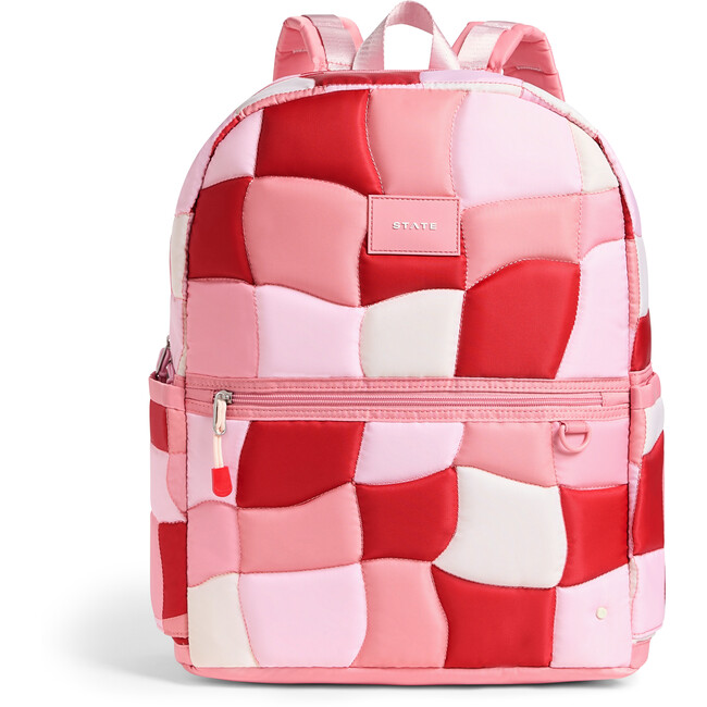 Kane Double Pocket Large Backpack, Pink Puffer Check