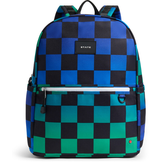 Kane Double Pocket Large Backpack, Blue Checkerboard